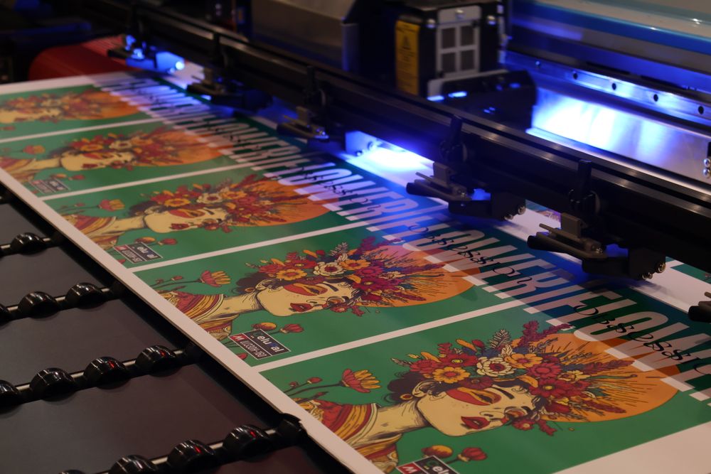 Colourful posters printing on a wide-format printer